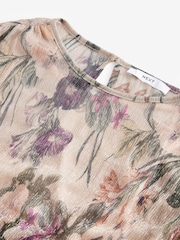 Blush Pink Floral Long Sleeve Ruffle Detail Mini Dress - Image 6 of 8