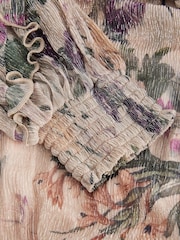 Blush Pink Floral Long Sleeve Ruffle Detail Mini Dress - Image 8 of 8