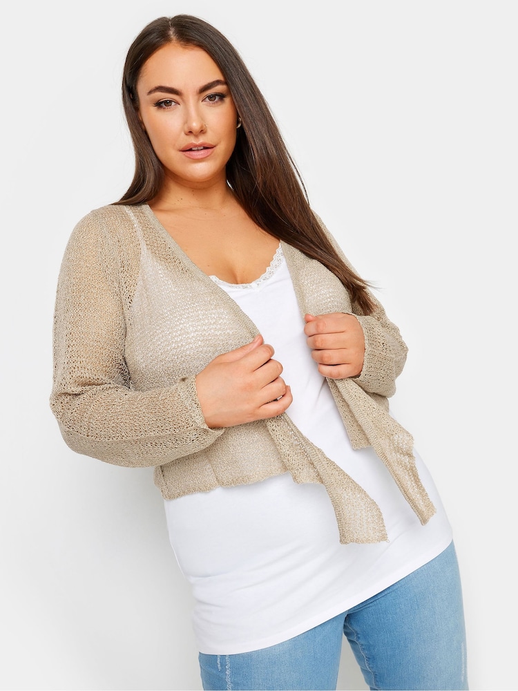 Yours Curve Natural Honeycomb Tie Front Shrug Cardigan - Image 1 of 6