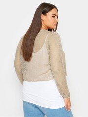 Yours Curve Natural Honeycomb Tie Front Shrug Cardigan - Image 4 of 6