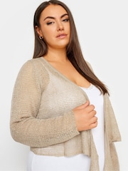 Yours Curve Natural Honeycomb Tie Front Shrug Cardigan - Image 5 of 6
