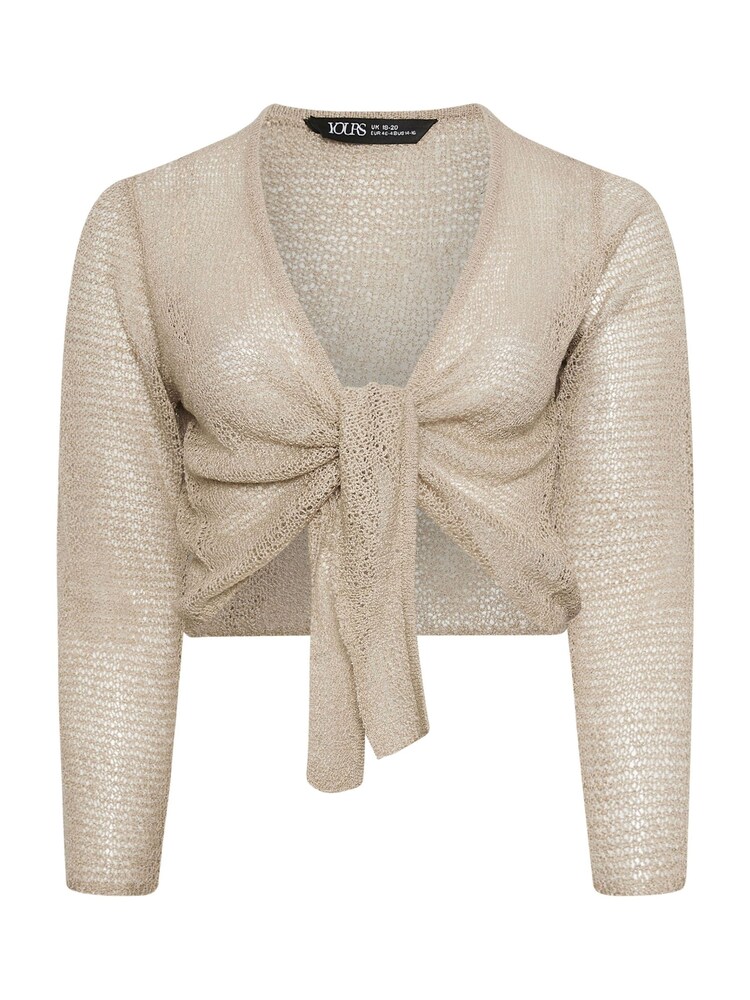 Yours Curve Natural Honeycomb Tie Front Shrug Cardigan - Image 6 of 6