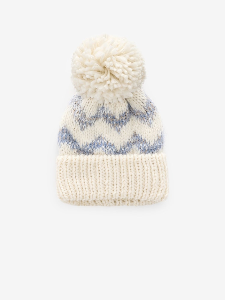 Blue/White Pom Beanie Hat (3-16yrs) - Image 1 of 3