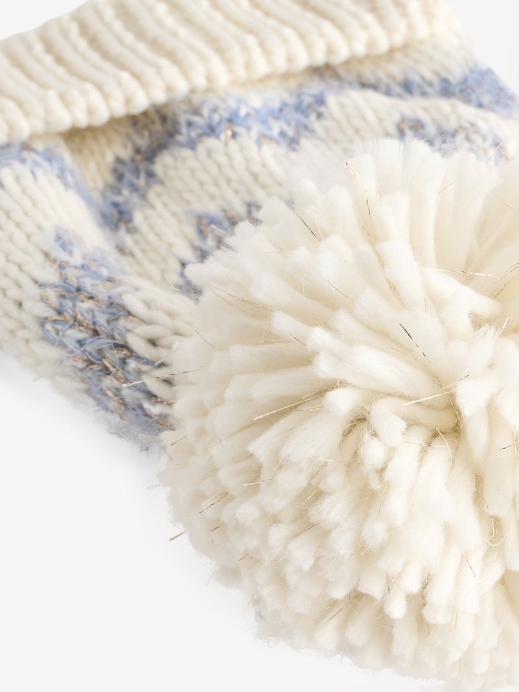 Blue/White Pom Beanie Hat (3-16yrs) - Image 2 of 3