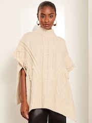 Lipsy Cream Cosy Knitted Tassel Poncho - Image 1 of 4