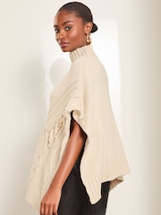 Lipsy Cream Cosy Knitted Tassel Poncho - Image 3 of 4