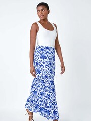 Roman Blue Ornate Print Frilled Maxi Skirt - Image 2 of 5