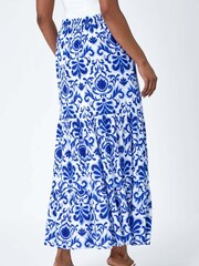 Roman Blue Ornate Print Frilled Maxi Skirt - Image 3 of 5