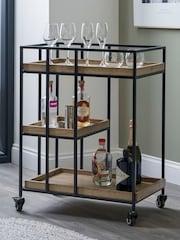 Pacific Natural Brown Wood Veneer and Metal Bar Trolley - Image 1 of 6