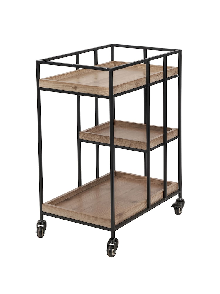 Pacific Natural Brown Wood Veneer and Metal Bar Trolley - Image 2 of 6