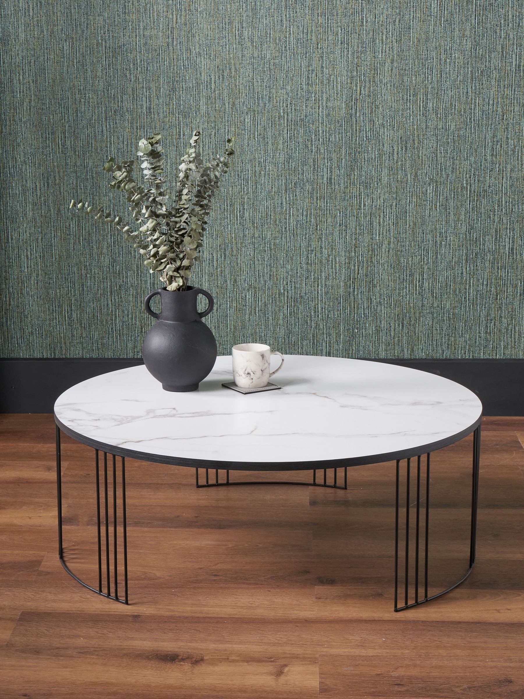 Black and white round coffee table discount