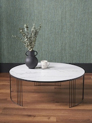 Pacific White and Black Marble Veneer Round Coffee Table - Image 1 of 6