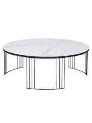 Pacific White and Black Marble Veneer Round Coffee Table - Image 2 of 6