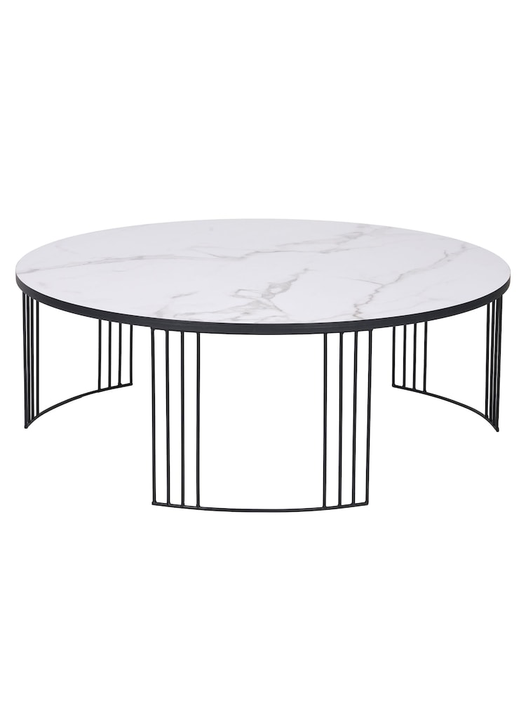 Pacific White and Black Marble Veneer Round Coffee Table - Image 2 of 6