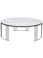 Pacific White and Black Marble Veneer Round Coffee Table - Image 3 of 6