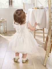 Mamas & Papas 100% Cotton Organza Flower White Dress - Image 2 of 8