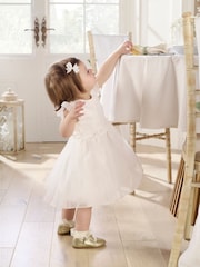 Mamas & Papas 100% Cotton Organza Flower White Dress - Image 3 of 8