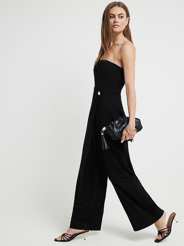 River Island Black Bandeau Wrap Jumpsuit - Image 3 of 5
