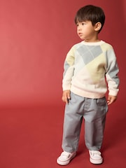 Green/Blue Argyle Knitted Crew Neck 100% Cotton Jumper (3mths-7yrs) - Image 2 of 8