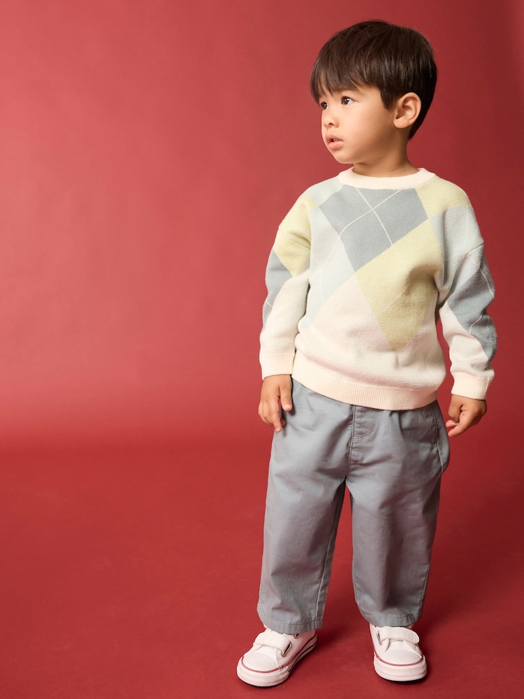 Green/Blue Argyle Knitted Crew Neck 100% Cotton Jumper (3mths-7yrs) - Image 2 of 8 Green/Blue Argyle Knitted Crew Neck 100% Cotton Jumper (3mths-7yrs) - Image 2 of 8
