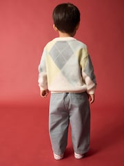 Green/Blue Argyle Knitted Crew Neck 100% Cotton Jumper (3mths-7yrs) - Image 3 of 8