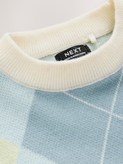 Green/Blue Argyle Knitted Crew Neck 100% Cotton Jumper (3mths-7yrs) - Image 7 of 8