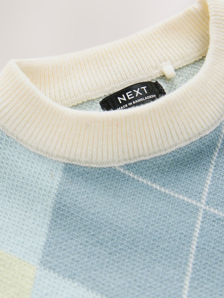 Green/Blue Argyle Knitted Crew Neck 100% Cotton Jumper (3mths-7yrs) - Image 7 of 8