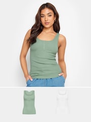 PixieGirl Petite Green Henley Vests 2 Pack - Image 1 of 7