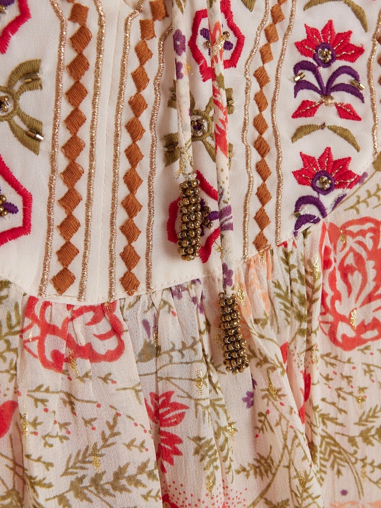 River Island Cream Floral Embroidered Smock Top - Image 4 of 4