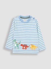 JoJo Maman Bébé Blue Ecru Stripe Dinosaur Appliqué Border Top - Image 1 of 3