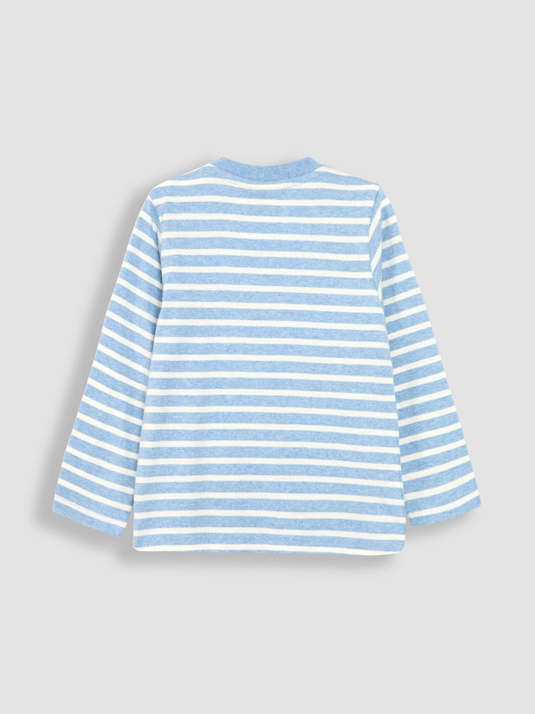 JoJo Maman Bébé Blue Ecru Stripe Dinosaur Appliqué Border Top - Image 2 of 3 JoJo Maman Bébé Blue Ecru Stripe Dinosaur Appliqué Border Top - Image 2 of 3