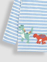 JoJo Maman Bébé Blue Ecru Stripe Dinosaur Appliqué Border Top - Image 3 of 3