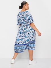 Yours Curve Blue Limited Border Puff Sleeve Midaxi Dress - Image 3 of 5