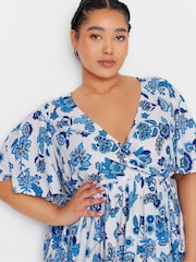Yours Curve Blue Limited Border Puff Sleeve Midaxi Dress - Image 4 of 5
