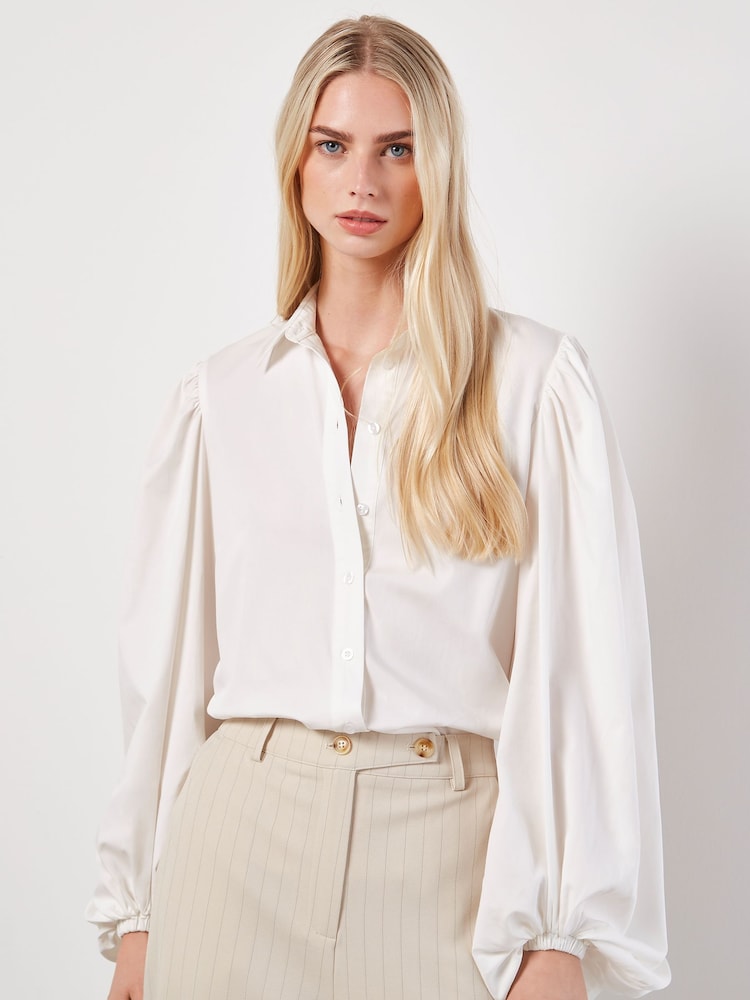 Apricot Cream Statement Sleeve Cotton Modal Shirt - Image 1 of 5