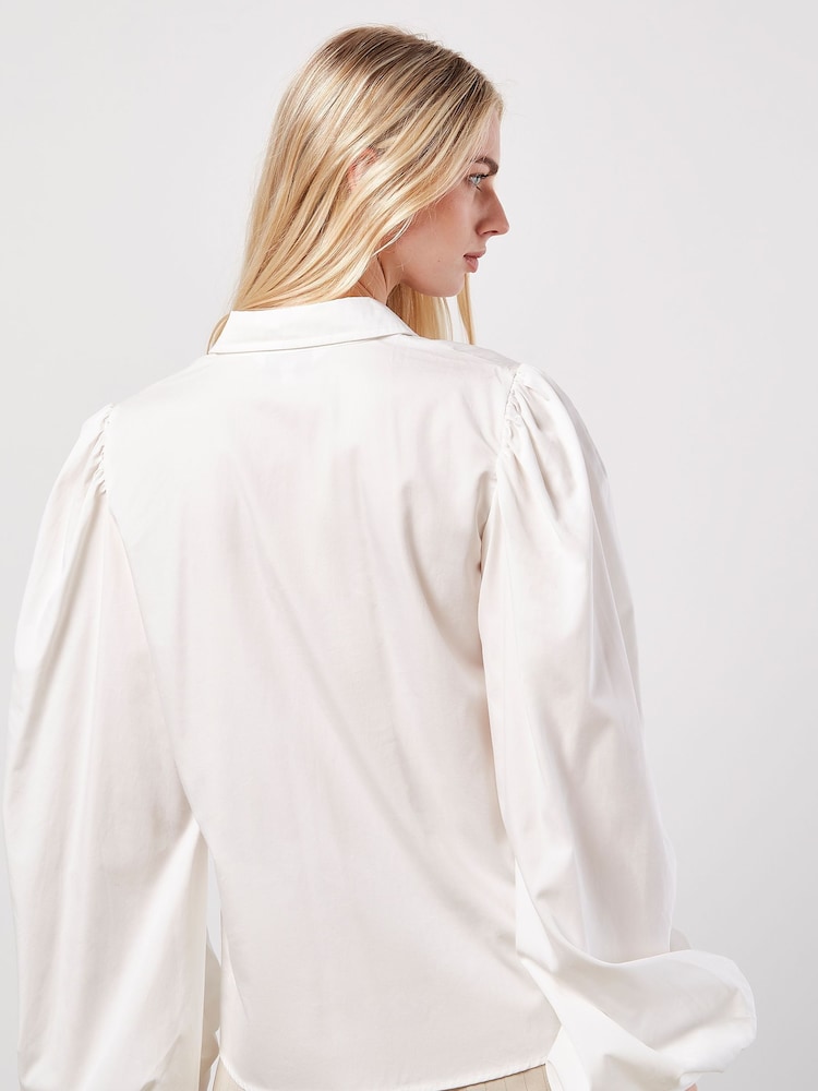 Apricot Cream Statement Sleeve Cotton Modal Shirt - Image 2 of 5