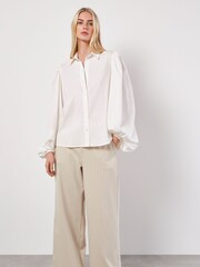 Apricot Cream Statement Sleeve Cotton Modal Shirt - Image 3 of 5