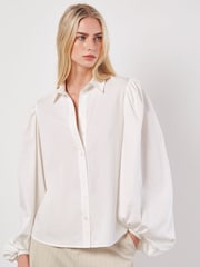 Apricot Cream Statement Sleeve Cotton Modal Shirt - Image 4 of 5