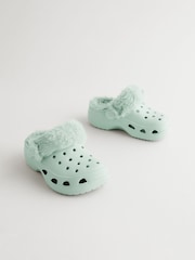 Sage Green Faux Fur Lined Clog Slippers - Image 1 of 5