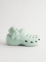Sage Green Faux Fur Lined Clog Slippers - Image 2 of 5