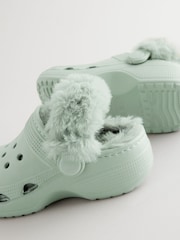 Sage Green Faux Fur Lined Clog Slippers - Image 3 of 5