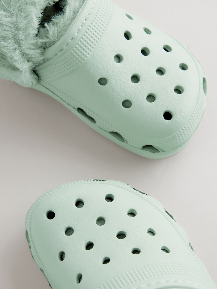 Sage Green Faux Fur Lined Clog Slippers - Image 4 of 5