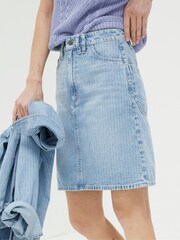 FatFace Athena Blue Stripe Denim Skirt - Image 1 of 5