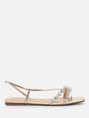 Simmi London Gold Hettie Diamante Flat Sandals - Image 2 of 4