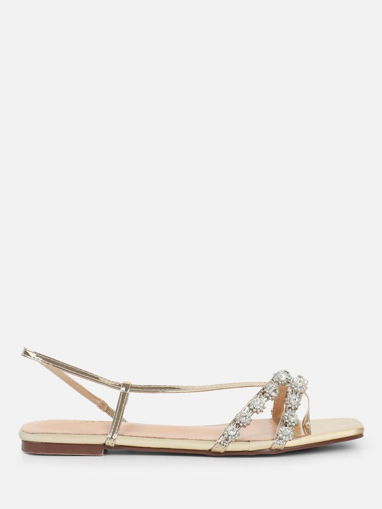 Simmi London Gold Hettie Diamante Flat Sandals - Image 2 of 4