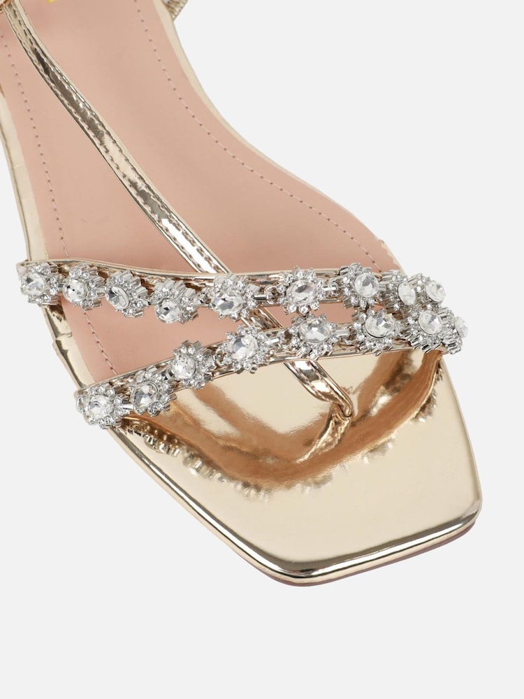 Simmi London Gold Hettie Diamante Flat Sandals - Image 4 of 4