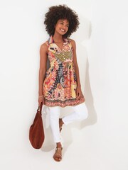 Joe Browns Orange Statement Collar Boho Metallic Thread A Line Tunic 100% Cotton Top - Image 2 of 5