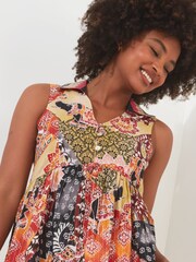 Joe Browns Orange Statement Collar Boho Metallic Thread A Line Tunic 100% Cotton Top - Image 4 of 5