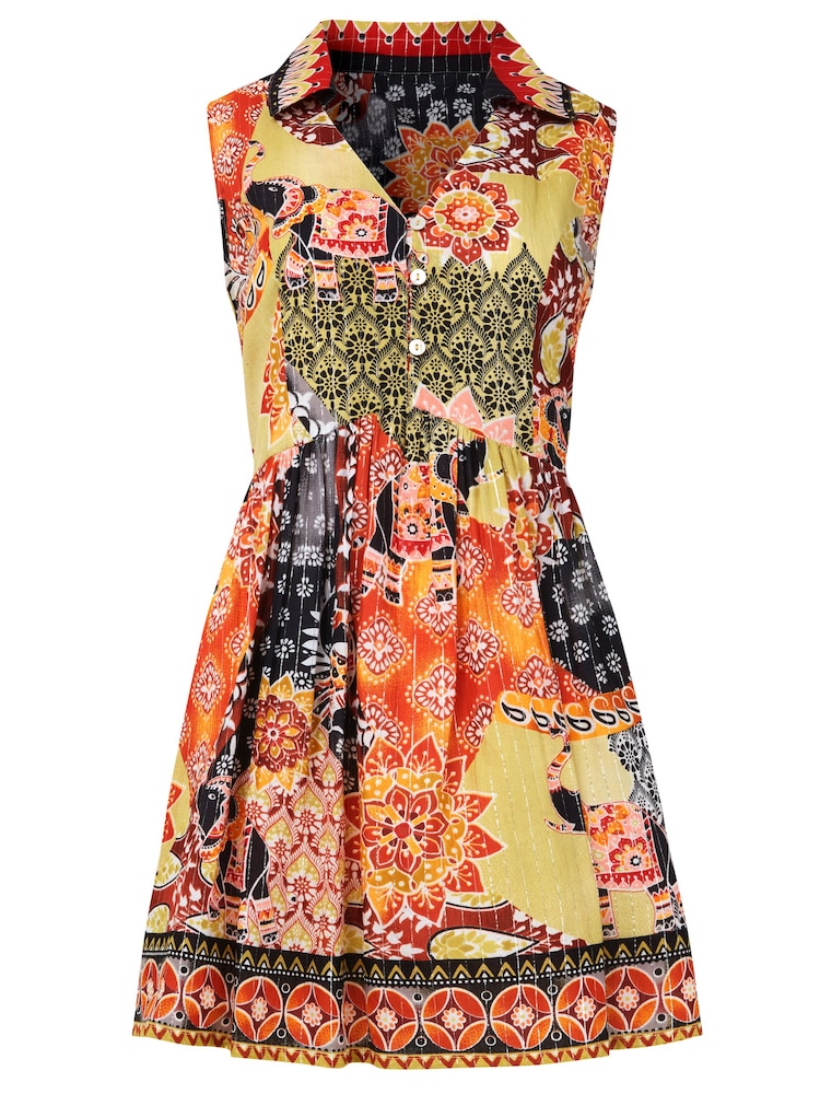 Joe Browns Orange Statement Collar Boho Metallic Thread A Line Tunic 100% Cotton Top - Image 5 of 5