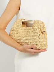 Dune London Natural Elsabeth Raffia Frame Clutch Bag - Image 1 of 7